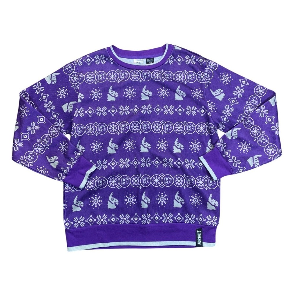 Fortnite Ugly‎ Christmas Sweater Purple Llama Snowflake Fair Isle Knit Women